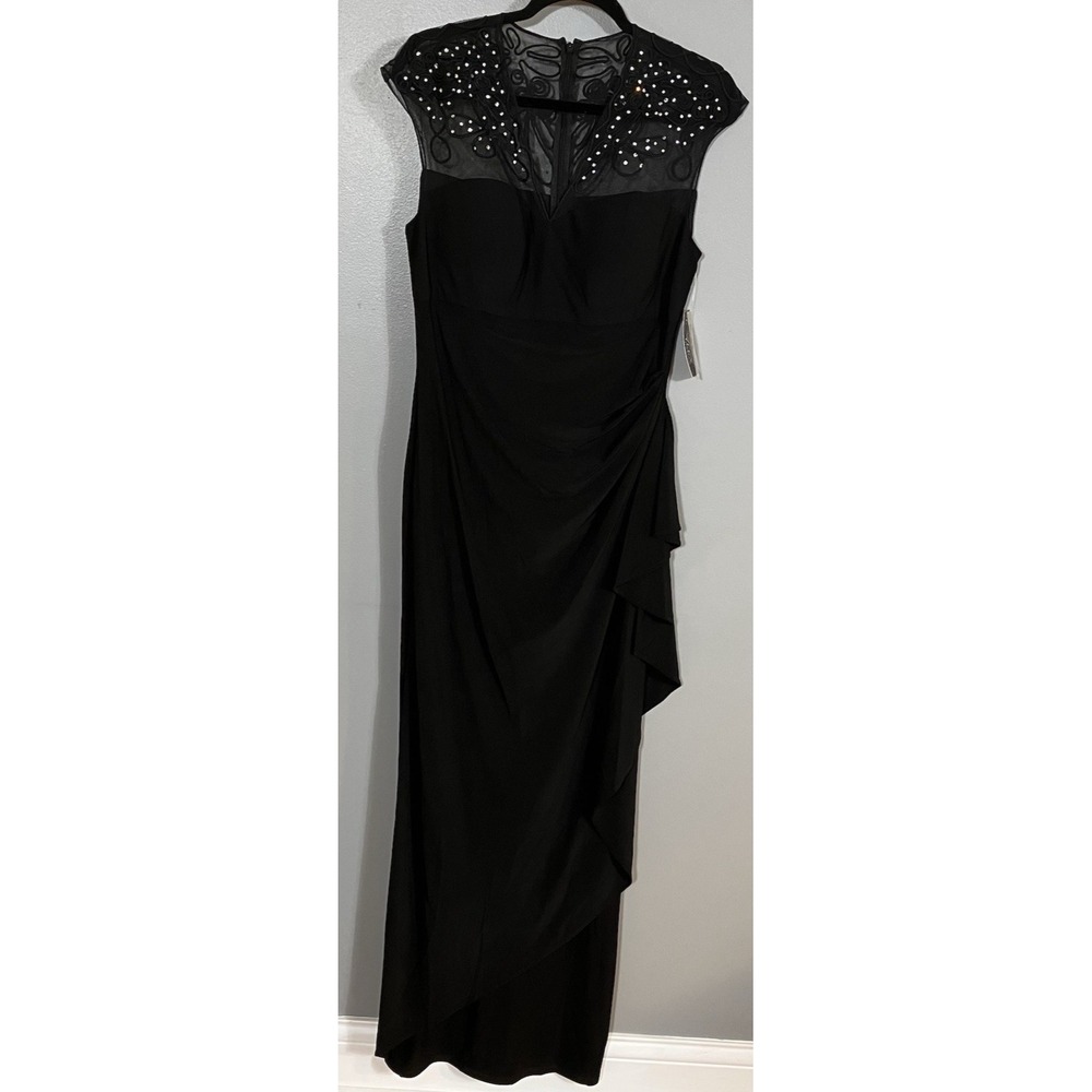 Alex Evenings Illusion Lace Matte Colum Empire Waist Gown Black Size 12 MSRP$199